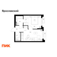 Планировка однокомнатной(квартира) площадью 34.7 квадратных метров в “ЖК Ярославский”