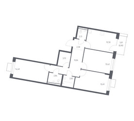 Планировка трехкомнатной(квартира) площадью 78.96 квадратных метров в ЖК “ЖК Квартал Западный”
