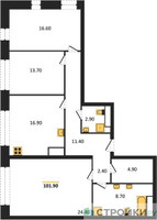 Планировка трехкомнатной(квартира) площадью 101.9 квадратных метров в “ЖК AFI Tower (Афи Тауэр)”