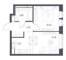 Планировка однокомнатной(квартира) площадью 34.3 квадратных метров в “ЖК Большое Путилково”