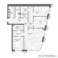 Планировка трехкомнатной(квартира) площадью 128.4 квадратных метров в “Квартал Тишинский Бульвар”