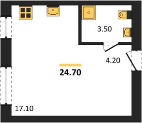 Планировка студии(квартира) площадью 24.7 квадратных метров в ЖК “ЖК Первый квартал”