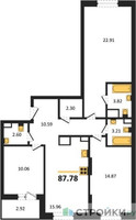 Планировка трехкомнатной(квартира) площадью 87.78 квадратных метров в “ЖК Светлый мир Станция Л”