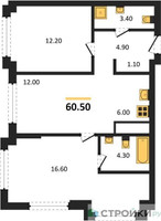 Планировка двухкомнатной(квартира) площадью 60.5 квадратных метров в “Акценты”
