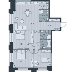Планировка 4+ комнате(квартира) площадью 99.5 квадратных метров в ЖК “Ever (Эвер)”