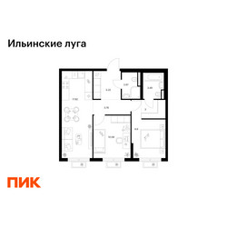 Планировка двухкомнатной(квартира) площадью 56.84 квадратных метров в ЖК “ЖК Ильинские луга”