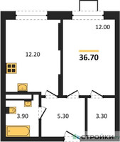 Планировка однокомнатной(квартира) площадью 36.7 квадратных метров в “ЖК Видный берег 2”