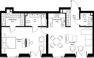 Планировка однокомнатной(квартира) площадью 72.44 квадратных метров в ЖК “ЖК СЕТ”