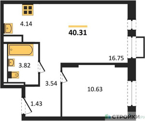 Планировка однокомнатной(квартира) площадью 40.31 квадратных метров в ЖК “ЖК Пятницкие луга”