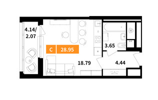 Планировка студии(квартира) площадью 28.9 квадратных метров в “ЖК Планерный Квартал”