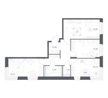Планировка трехкомнатной(квартира) площадью 76.18 квадратных метров в “ЖК Квартал Строгино”
