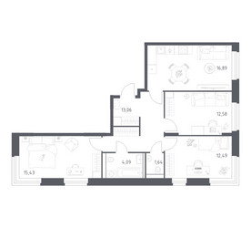 Планировка трехкомнатной(квартира) площадью 76.18 квадратных метров в ЖК “ЖК Квартал Строгино”