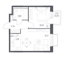 Планировка однокомнатной(квартира) площадью 38.1 квадратных метров в “ЖК Томилино Парк”