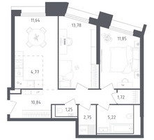 Планировка двухкомнатной(апартаменты) площадью 63.82 квадратных метров в “ЖК Скай Спутник”