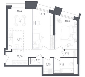 Планировка двухкомнатной(апартаменты) площадью 63.82 квадратных метров в ЖК “ЖК Скай Спутник”