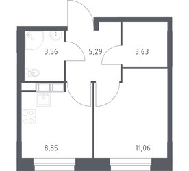 Планировка однокомнатной(квартира) площадью 32.39 квадратных метров в ЖК “ЖК ЭкоБунино (Южное Бунино)”