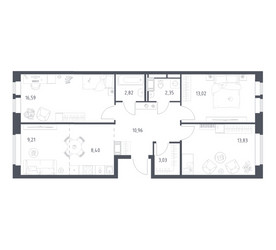 Планировка трехкомнатной(квартира) площадью 80.21 квадратных метров в ЖК “ЖК Большое Путилково”