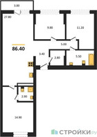 Планировка трехкомнатной(квартира) площадью 86.4 квадратных метров в “ЖК Первый квартал”