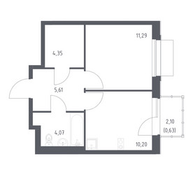 Планировка однокомнатной(квартира) площадью 36.15 квадратных метров в ЖК “ЖК Новое Внуково”
