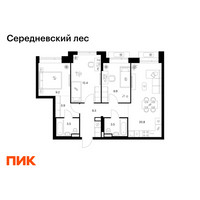 Планировка трехкомнатной(квартира) площадью 72.5 квадратных метров в “ЖК Середневский лес”