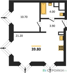 Планировка однокомнатной(квартира) площадью 39.8 квадратных метров в ЖК “ЖК Wave (Вейв)”