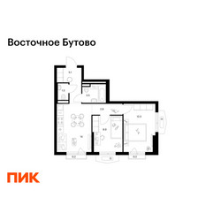 Планировка двухкомнатной(квартира) площадью 48.7 квадратных метров в ЖК “ЖК Восточное Бутово”