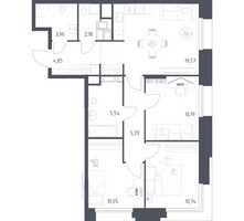Планировка трехкомнатной(апартаменты) площадью 72.28 квадратных метров в “ЖК Апарт-отель Тропарево парк”