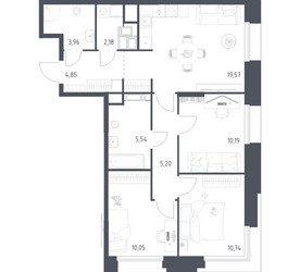 Планировка трехкомнатной(апартаменты) площадью 72.28 квадратных метров в ЖК “ЖК Апарт-отель Тропарево парк”