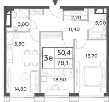 Планировка трехкомнатной(квартира) площадью 78.1 квадратных метров в “ЖК Will Towers (Вилл Тауэрс)”