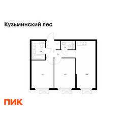Планировка двухкомнатной(квартира) площадью 48.4 квадратных метров в ЖК “ЖК Кузьминский лес”