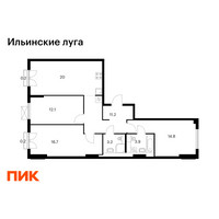 Планировка трехкомнатной(квартира) площадью 82.3 квадратных метров в “ЖК Ильинские луга”