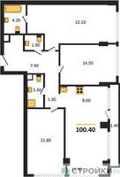 Планировка трехкомнатной(квартира) площадью 100.3 квадратных метров в “ЖК River Park Кутузовский (Ривер Парк Тауэрс)”