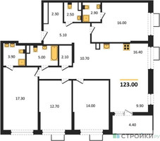 Планировка 4+ комнатной(квартира) площадью 123 квадратных метров в “ЖК Скандинавия”