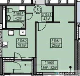 Планировка однокомнатной(квартира) площадью 42.8 квадратных метров в ЖК “ЖК Sky Garden (Скай Гарден)”