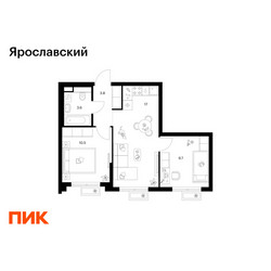 Планировка двухкомнатной(квартира) площадью 44.6 квадратных метров в ЖК “ЖК Ярославский”