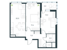 Планировка двухкомнатной(квартира) площадью 69.7 квадратных метров в “ЖК Level Лесной”