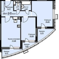 Планировка двухкомнатной(квартира) площадью 60.2 квадратных метров в “ЖК Соболевка”