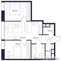 Планировка двухкомнатной(квартира) площадью 60.7 квадратных метров в “ЖК Союз (СВАО)”