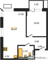 Планировка однокомнатной(квартира) площадью 41.17 квадратных метров в “ЖК Прибрежный Парк”