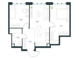 Планировка двухкомнатной(квартира) площадью 54 квадратных метров в “ЖК Левел Южнопортовая”