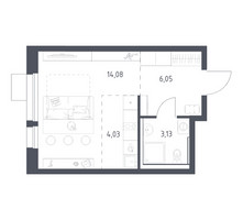Планировка студии(квартира) площадью 26.9 квадратных метров в “ЖК Квартал Авиаторов”