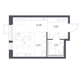 Планировка студии(квартира) площадью 26.9 квадратных метров в ЖК “ЖК Квартал Авиаторов”
