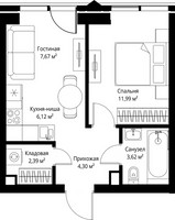 Планировка однокомнатной(квартира) площадью 36.09 квадратных метров в “ЖК Джойс”