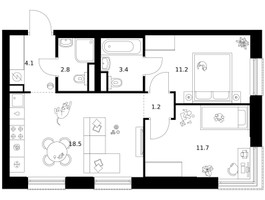 Планировка двухкомнатной(квартира) площадью 52.9 квадратных метров в “ЖК Москворечье”