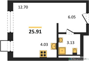 Планировка студии(квартира) площадью 25.91 квадратных метров в “ЖК Новое Внуково”