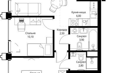 Планировка двухкомнатной(квартира) площадью 56.5 квадратных метров в ЖК “ЖК SET (Сет)”