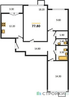 Планировка трехкомнатной(квартира) площадью 77.8 квадратных метров в “ЖК 1-й Ленинградский (Первый Ленинградский)”