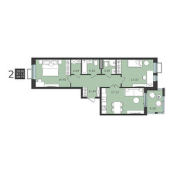 Планировка двухкомнатной(квартира) площадью 69.73 квадратных метров в ЖК “ЖК Мишино-2”