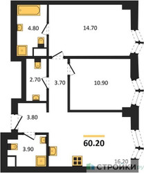 Планировка двухкомнатной(квартира) площадью 60.2 квадратных метров в ЖК “ЖК Айс Тауэрс”