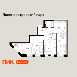 Планировка трехкомнатной(квартира) площадью 82.2 квадратных метров в ЖК “ЖК Лосиноостровский парк”